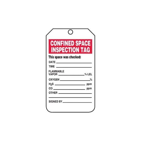 Accuform Safety Tags, CONFINED SPACE INSPECTION TAG, 5.75in x 3.25in, RP-Plastic, 5PK TCS321PTM